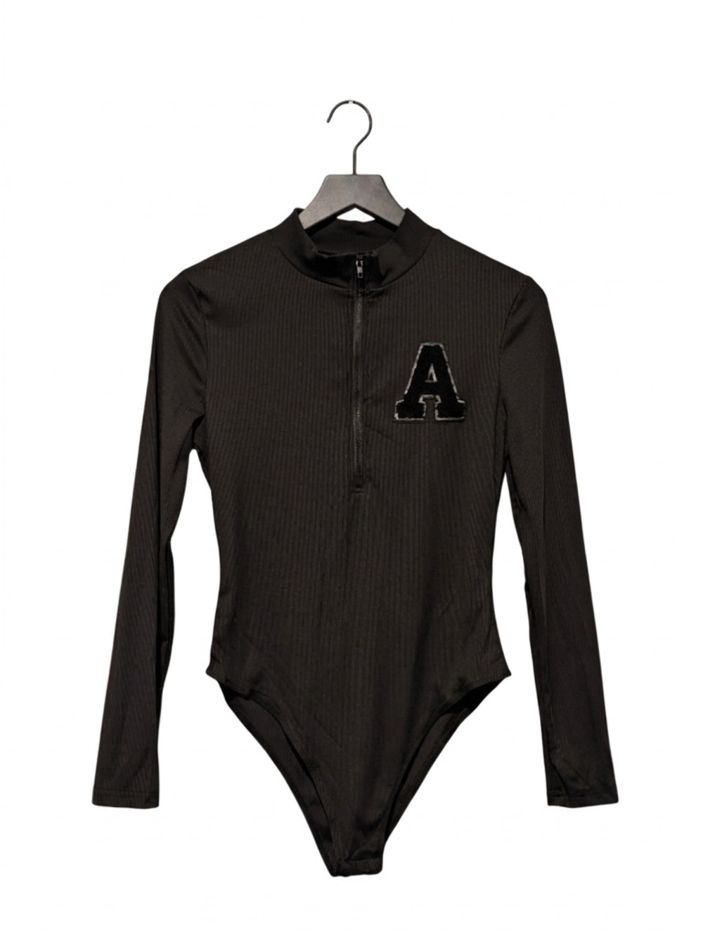 SHEIN Long Sleeve Zip Front Bodysuit with 'A' Patch